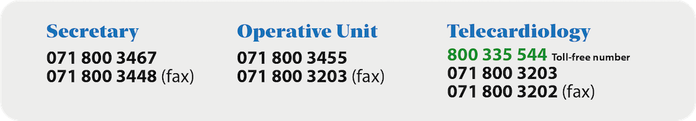 Phone info: Secretary, Operative Unit, Telecardiology