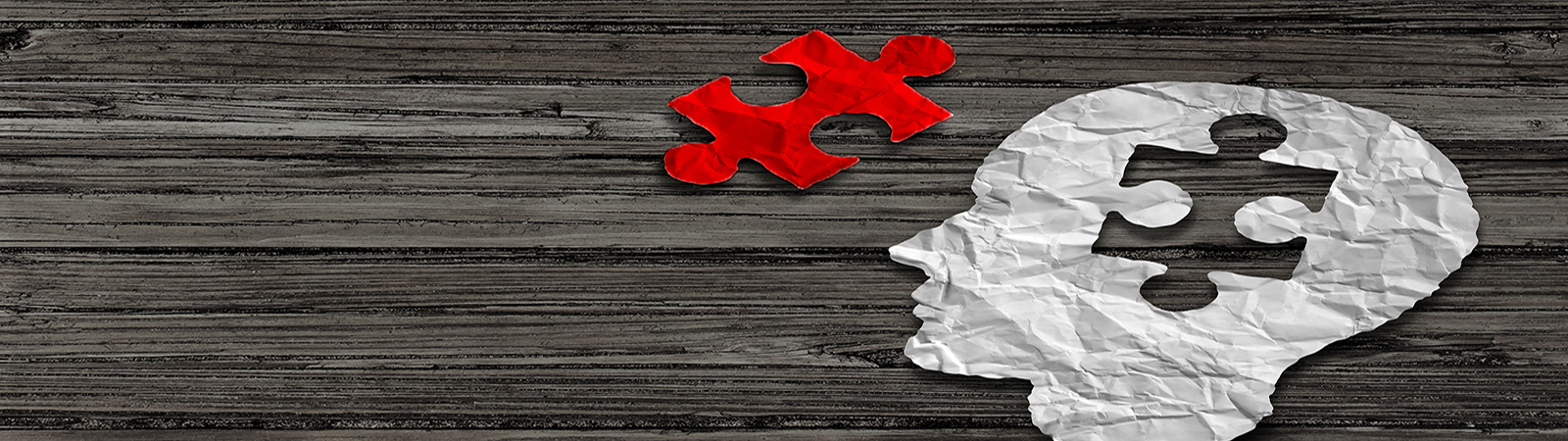 Profilo umano di carta e pezzo di puzzle rosso