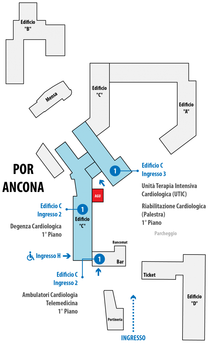 Piantina di dove si trova la cardiologia - Edificio C