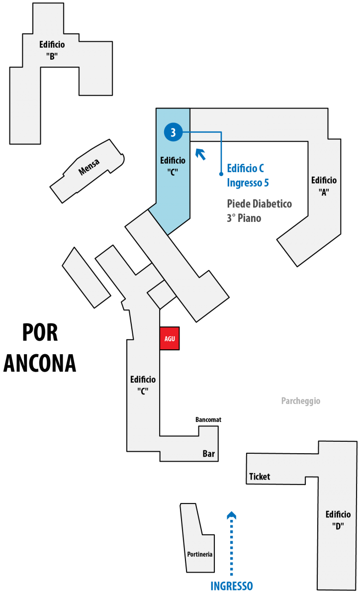 piantina di dove si trova il piede diabetico - edificio C ingresso 5